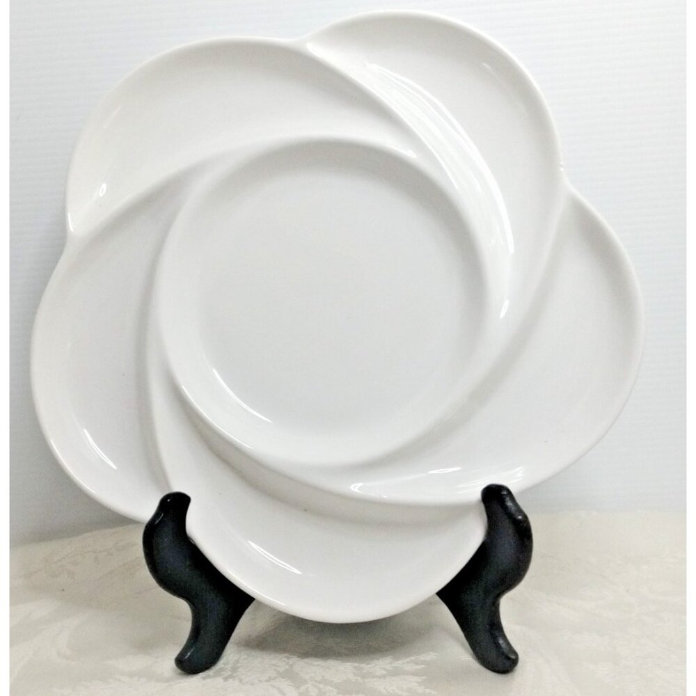 RC White 2 Flower Shaped 10" Divided Serving Platter Appetizer Made Putugal